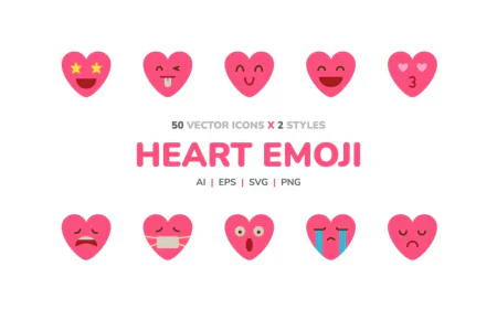 Set 50 icon emoji hình trái tim, Heart Shaped Emoji share miễn phí