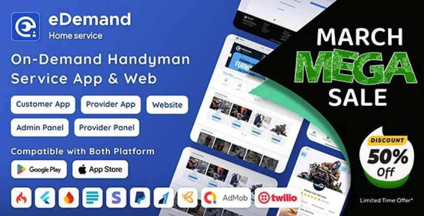 eDemand v4.0.0 - App Flutter cho Dịch vụ theo yêu cầu tại nhà, Multi Vendor On Demand Handy Services